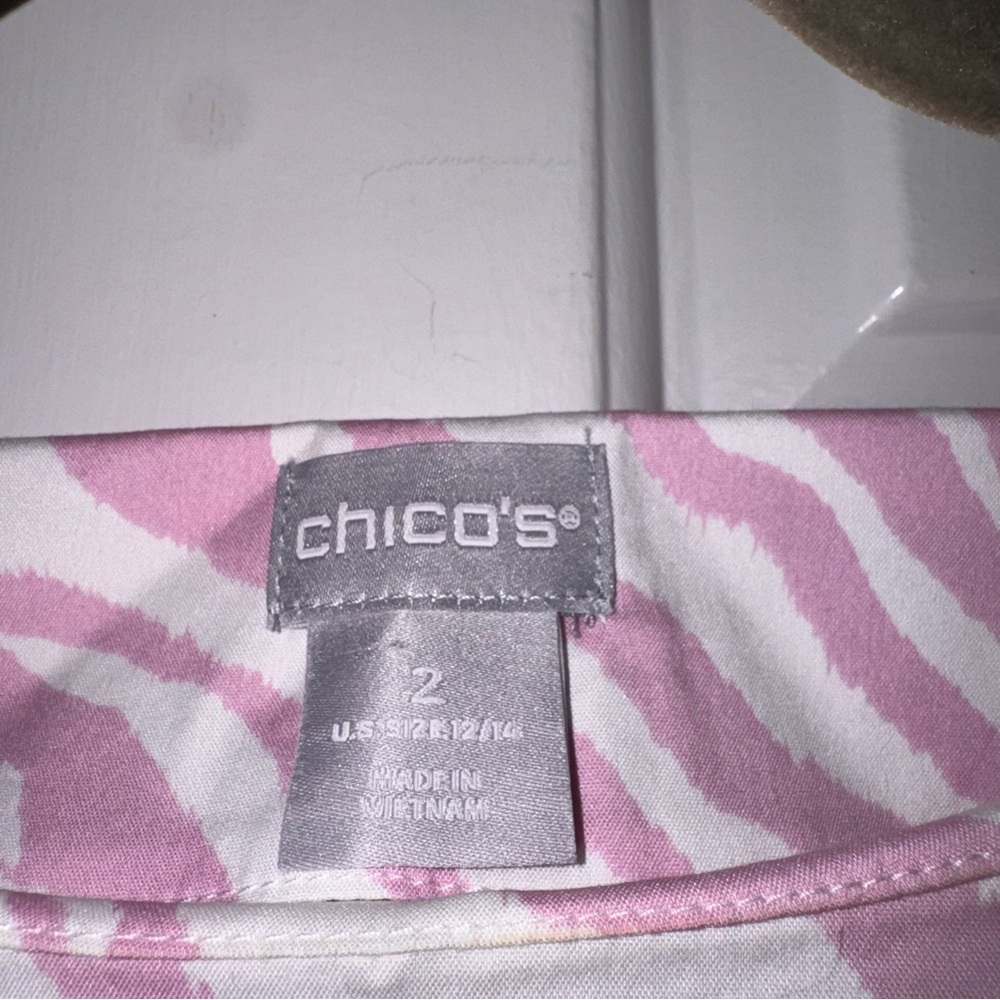 Chico's Light Pink white zebra print balloon sleeve midi dress L 12/14 - Picture 5 of 16